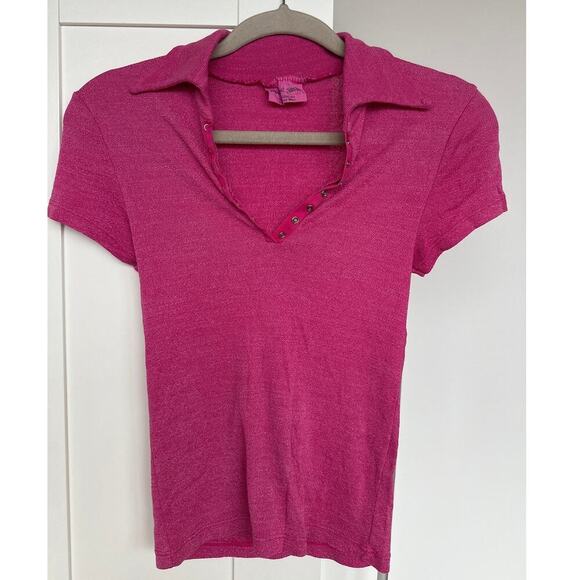 Michael Stars Tops - Michael Stars Women's Pink Sparkle Y2K Short Sleeve Polo Shirt, One Size, EUC